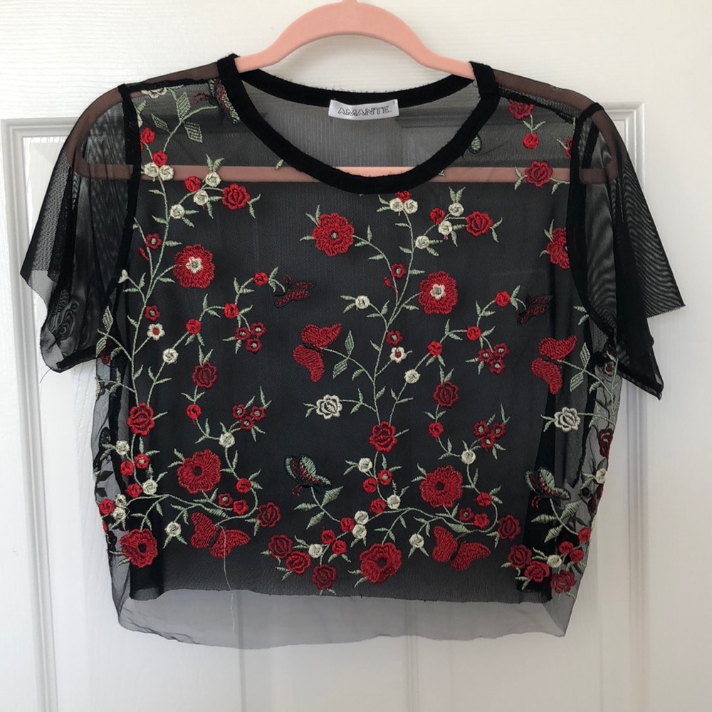 Mesh Floral Crop Top